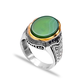 Green Agate Authentic Men Ring Wholesale Handmade 925 Sterling Silver